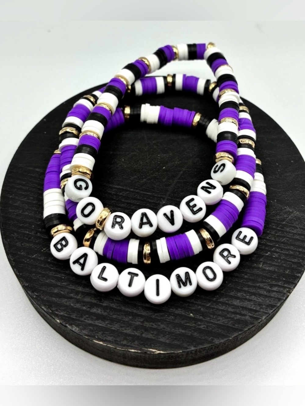 Go Ravens Beaded Stretch Bracelet Set - Purple, White & Black